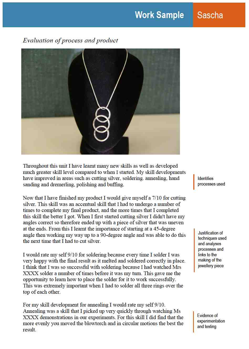 Final product and evaluation of a jewellery project - Sascha